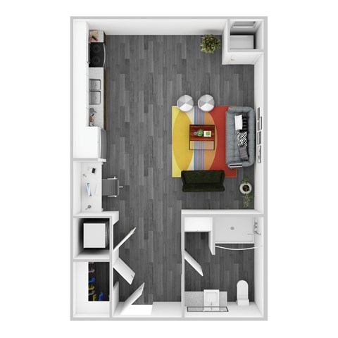 Floor plan for studio, 1 bath, 496 sqft